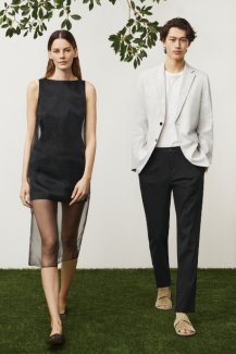 Two models wearing clothing from Theory