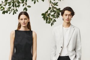 Two models wearing clothing from Theory