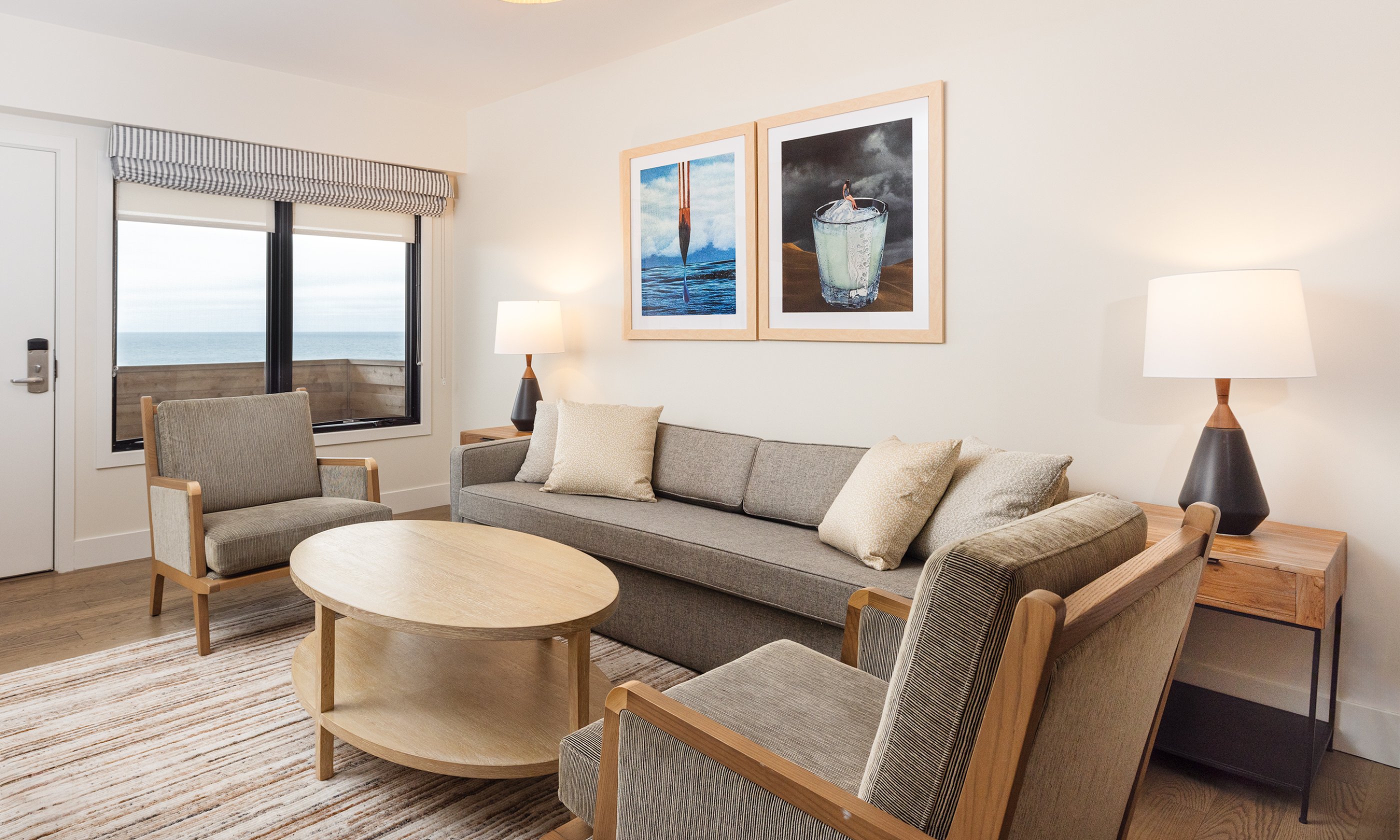 The living area in the Two Bedroom Partial Ocean View Suite at Gurney's Montauk Resort