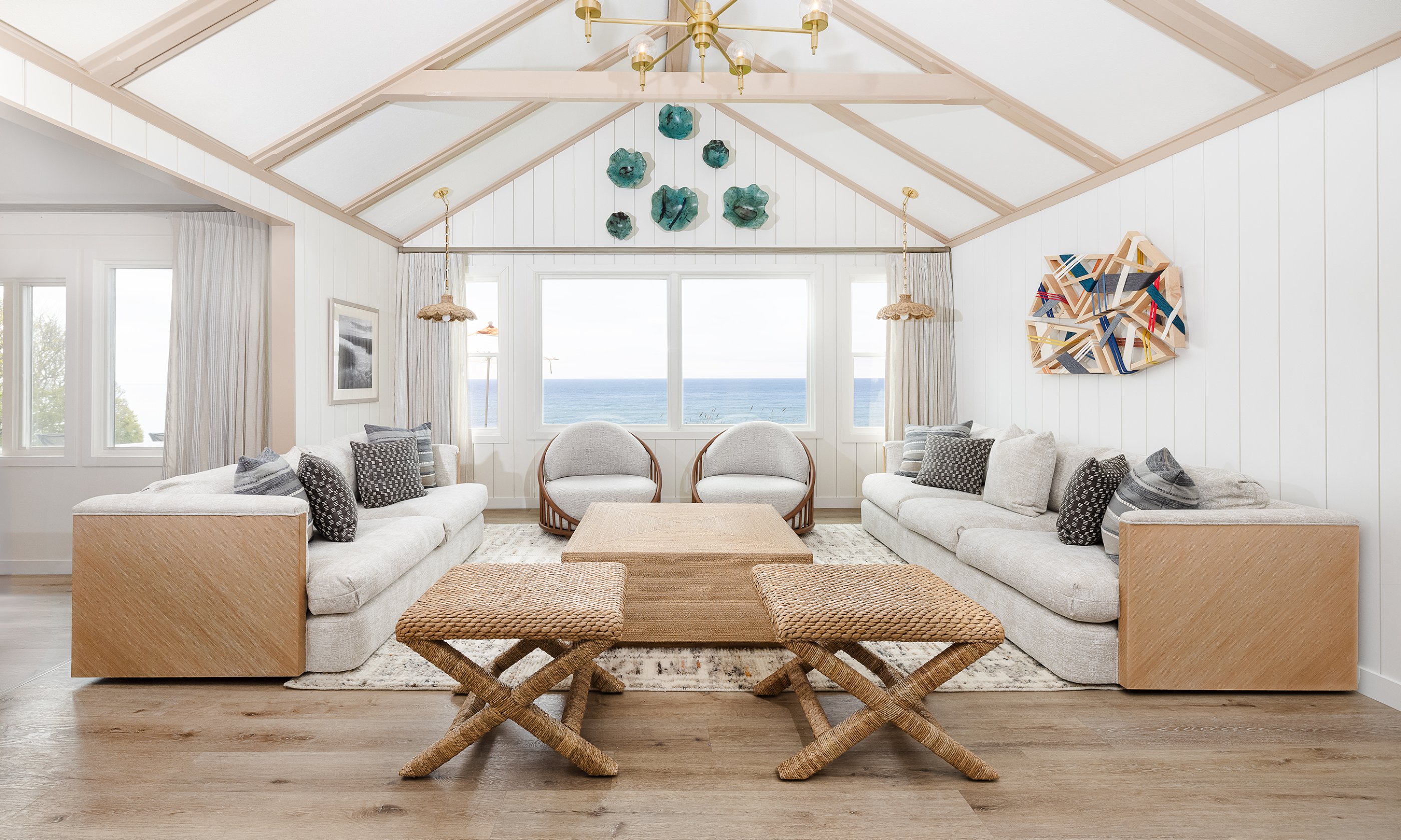 The living in the Ocean View Three Bedroom Cottage at Gurney's Montauk Resort