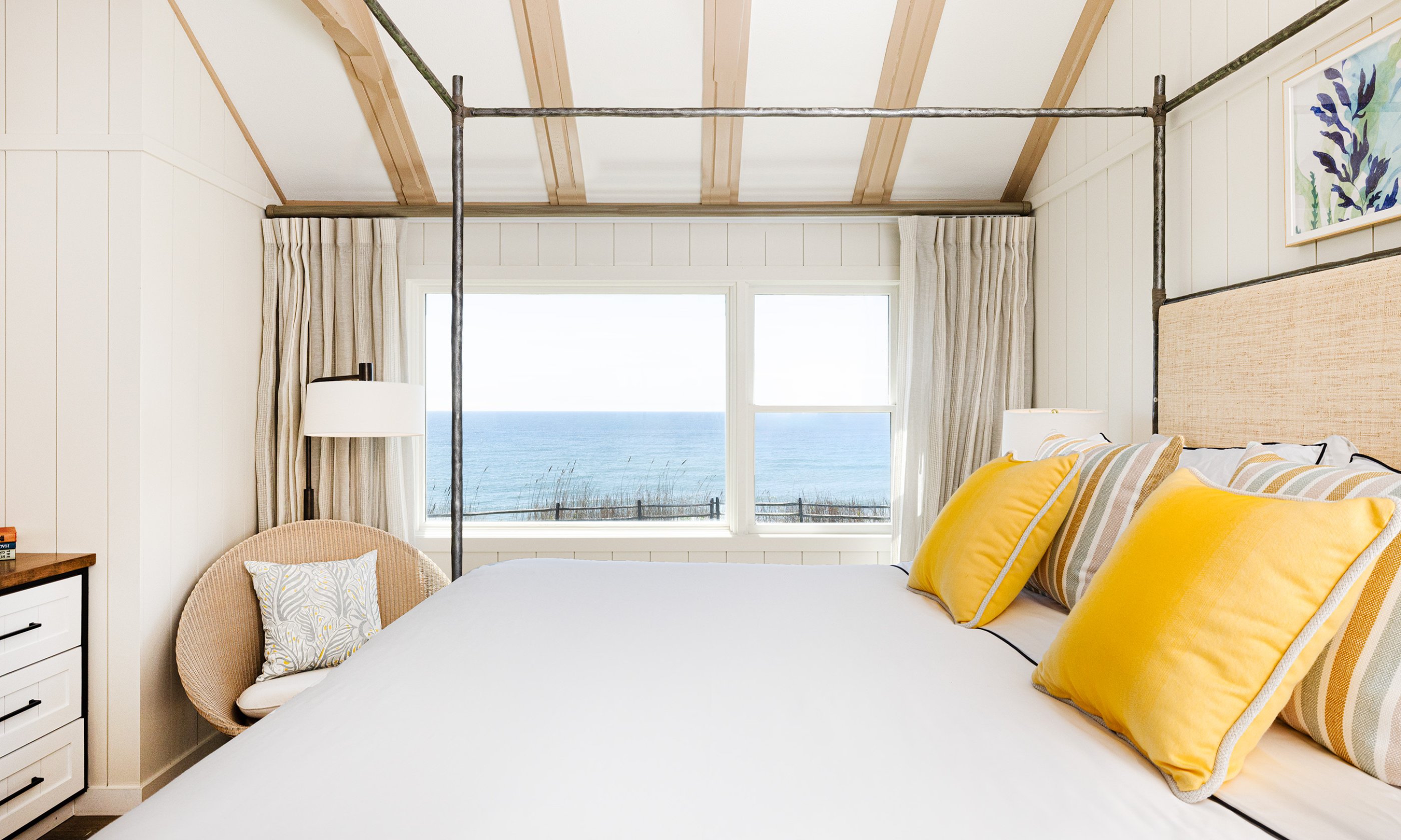The master bedroom in the Ocean View Three Bedroom Cottage at Gurney's Montauk Resort