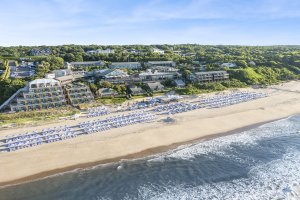 An aerial view of Gurney's Montauk Resort with the Dolce & Gabbana Beach Club takeover
