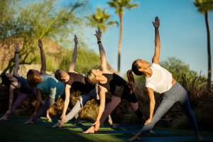 Yoga class on lawn