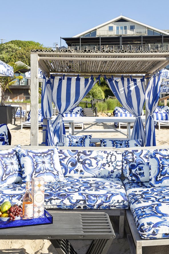 A cabana at Gurney's Montauk Beach Club decorated with Dolce & Gabbana décor 