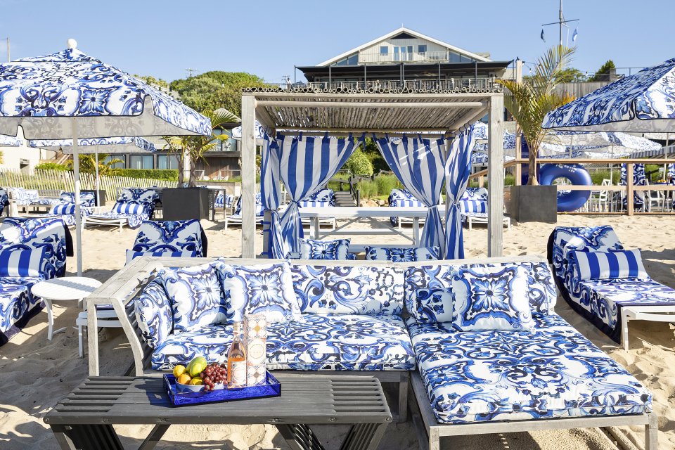 A cabana at Gurney's Montauk Beach Club decorated with Dolce & Gabbana décor 